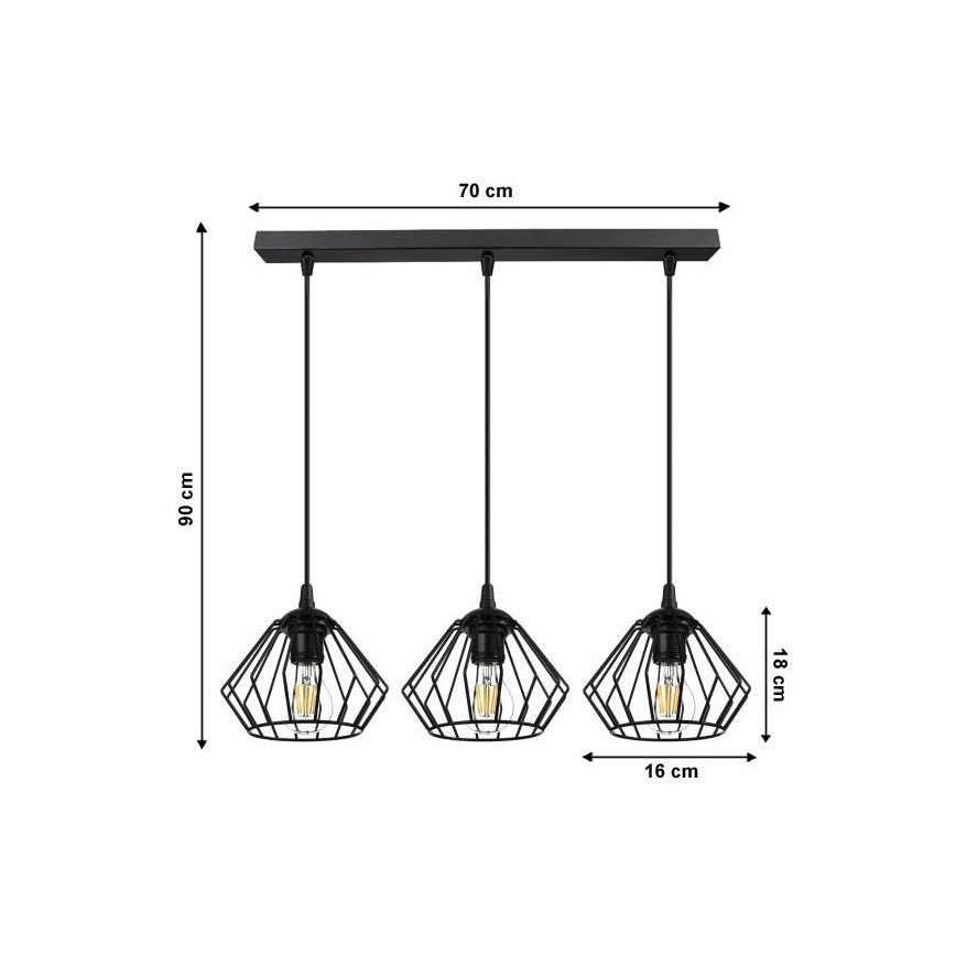 Lámpara colgante CEED 3xE27/60W/230V negro