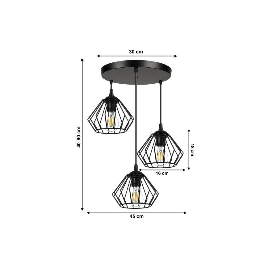Lámpara colgante CEED 3xE27/60W/230V negro
