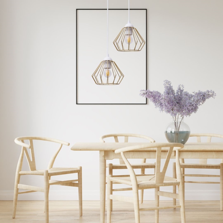 Lámpara colgante CEED GOLD 2xE27/60W/230V diá. 28 cm blanco/dorado