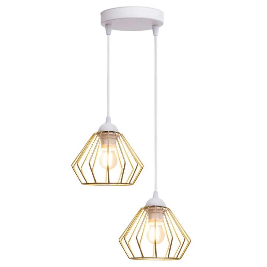 Lámpara colgante CEED GOLD 2xE27/60W/230V diá. 28 cm blanco/dorado