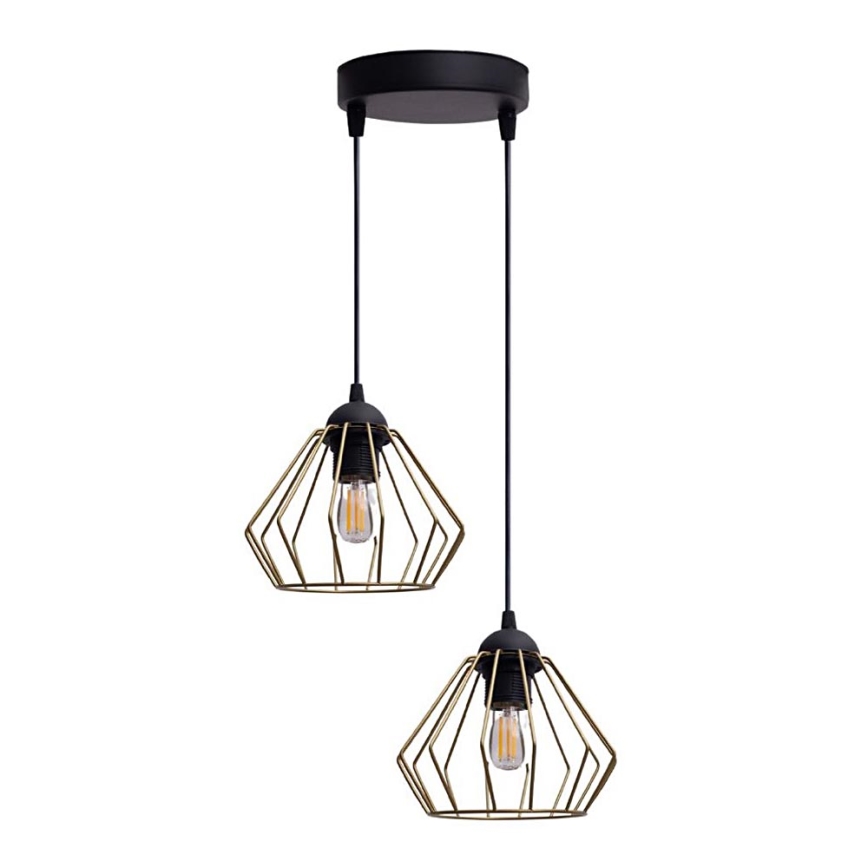 Lámpara colgante CEED GOLD 2xE27/60W/230V diá. 28 cm negro/dorado