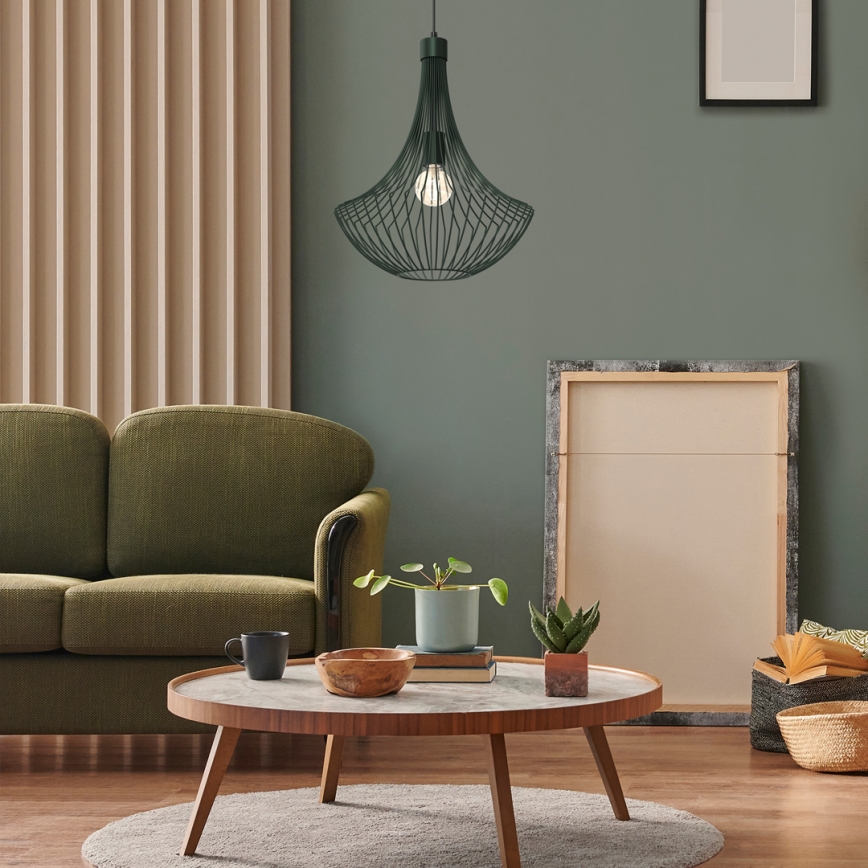 Lámpara colgante CESTA 1xE27/60W/230V verde