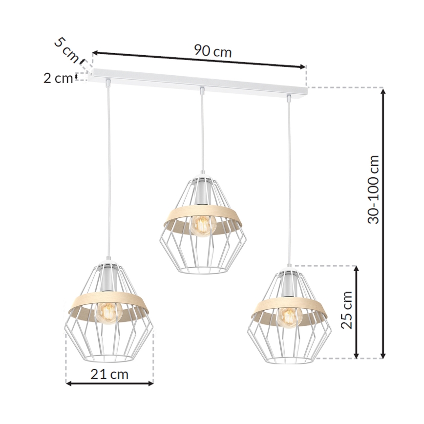 Lámpara colgante CLIF 3xE27/60W/230V
