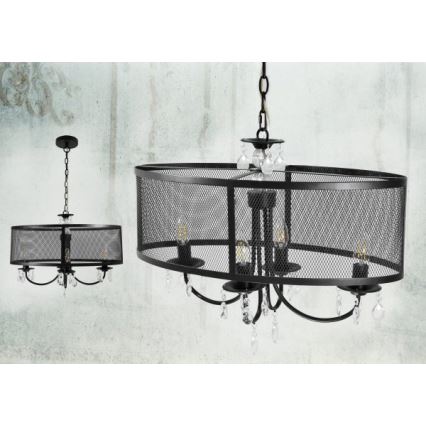 Lámpara colgante con cadena BRESSO 4xE14/12W/230V negro