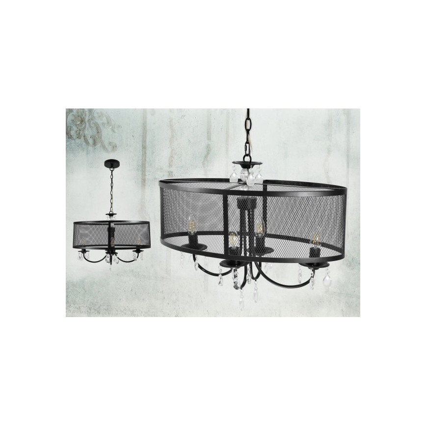 Lámpara colgante con cadena BRESSO 4xE14/12W/230V negro