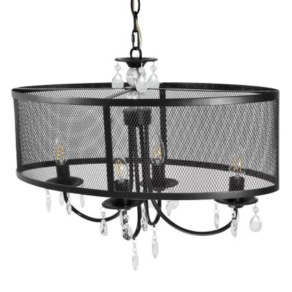 Lámpara colgante con cadena BRESSO 4xE14/12W/230V negro