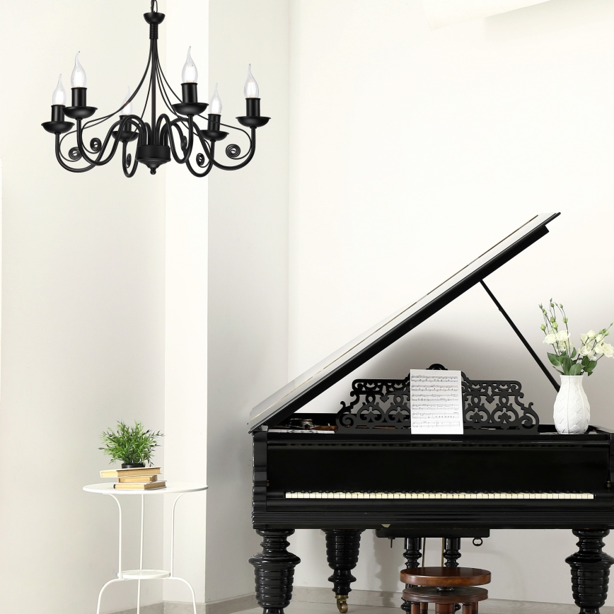 Lámpara colgante con cadena DONATO 6xE14/40W/230V negro