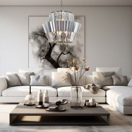 Lámpara colgante con cadena DONNA 12xE14/40W/230V diá. 55 cm cromo mate