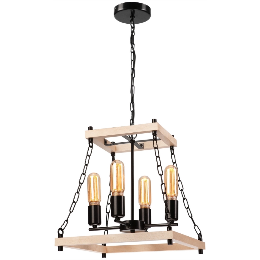 Lámpara colgante con cadena JASPER 4xE27/60W/230V haya/beige