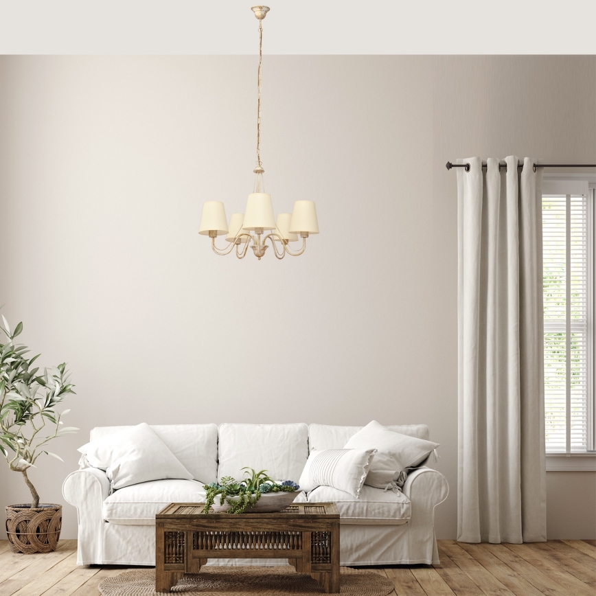 Lámpara colgante con cadena MALBO 5xE27/15W/230V beige