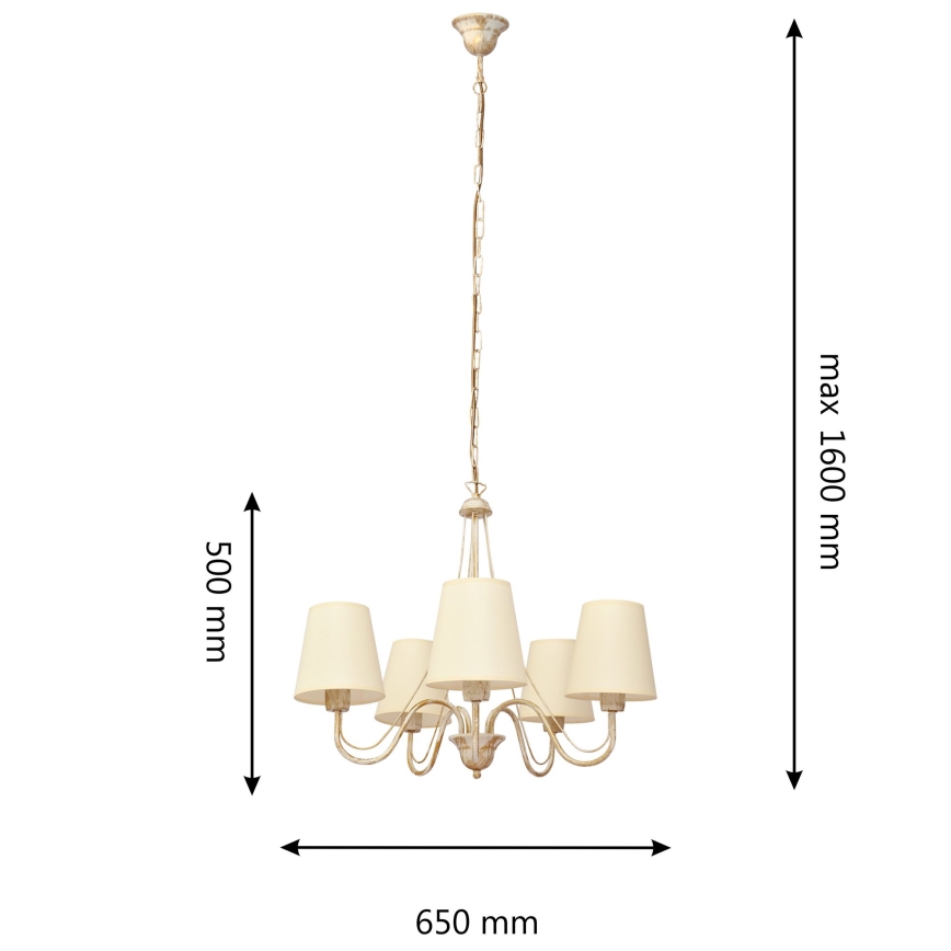 Lámpara colgante con cadena MALBO 5xE27/15W/230V beige