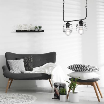 Lámpara colgante con cadena MORGAN 2xE27/60W/230V negro/cromo