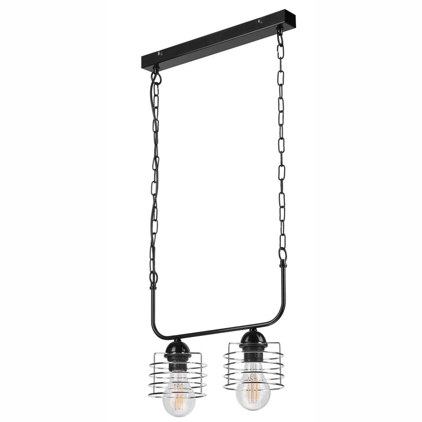 Lámpara colgante con cadena MORGAN 2xE27/60W/230V negro/cromo