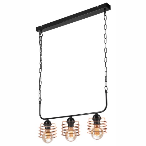 Lámpara colgante con cadena MORGAN 3xE27/60W/230V negro/cobre