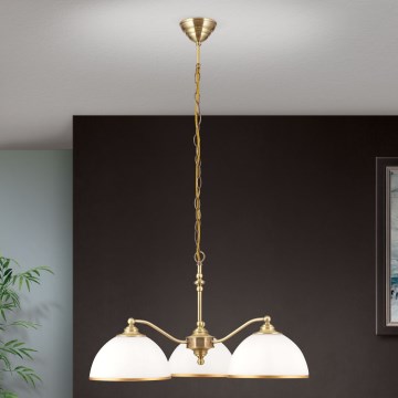 Lámpara colgante con cadena OLD LAMP 3xE27/40W/230V diá. 65 cm blanco/latón