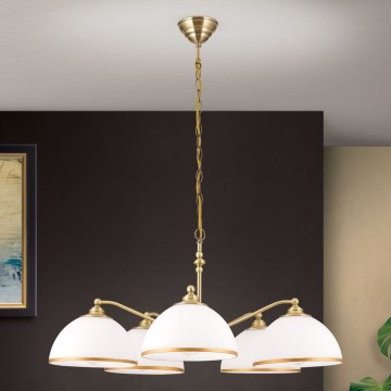 Lámpara colgante con cadena OLD LAMP 5xE27/40W/230V diá. 75 cm blanco/latón