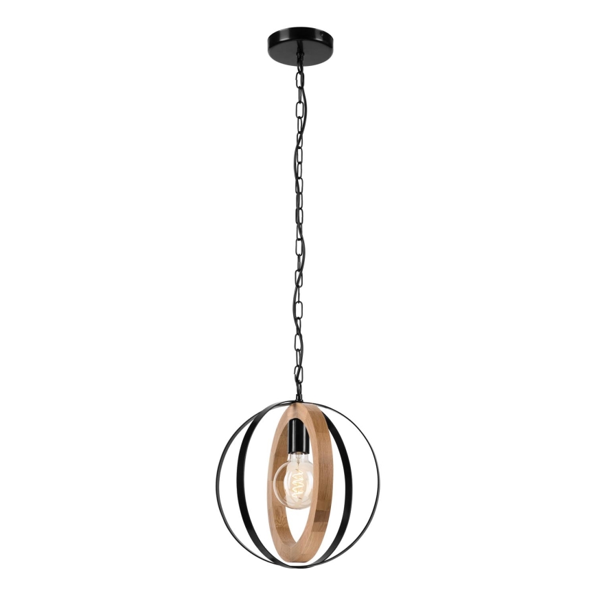 Lámpara colgante con cadena ONDA 1xE27/15W/230V negro/roble