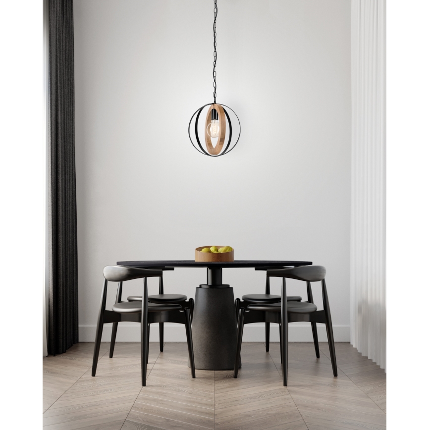 Lámpara colgante con cadena ONDA 1xE27/15W/230V negro/roble