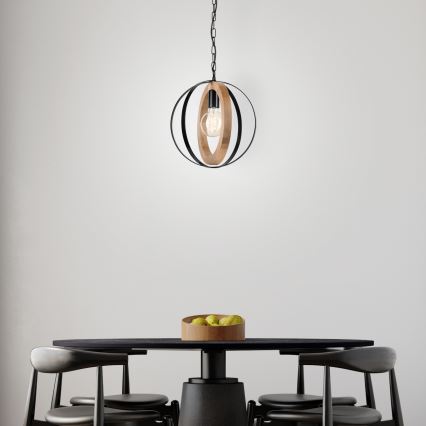 Lámpara colgante con cadena ONDA 1xE27/15W/230V negro/roble