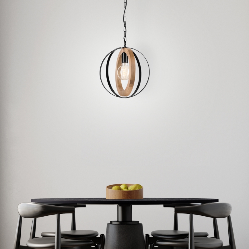 Lámpara colgante con cadena ONDA 1xE27/15W/230V negro/roble