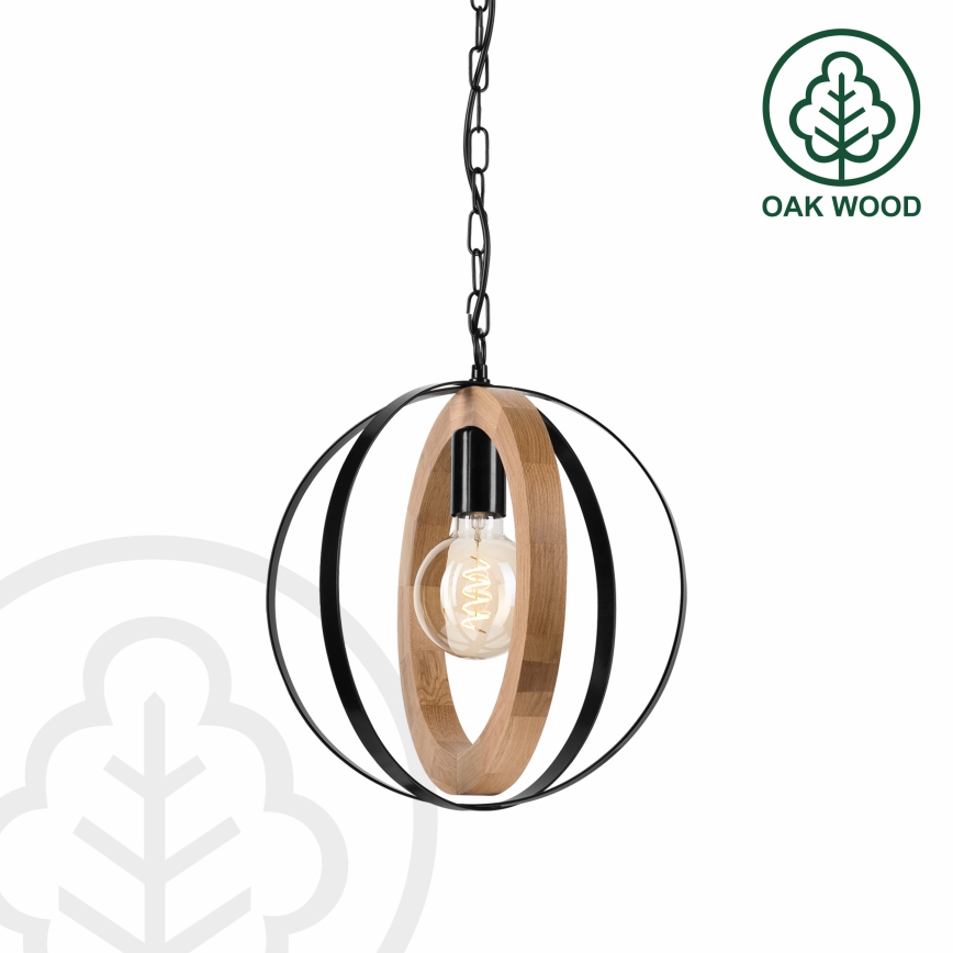 Lámpara colgante con cadena ONDA 1xE27/15W/230V negro/roble