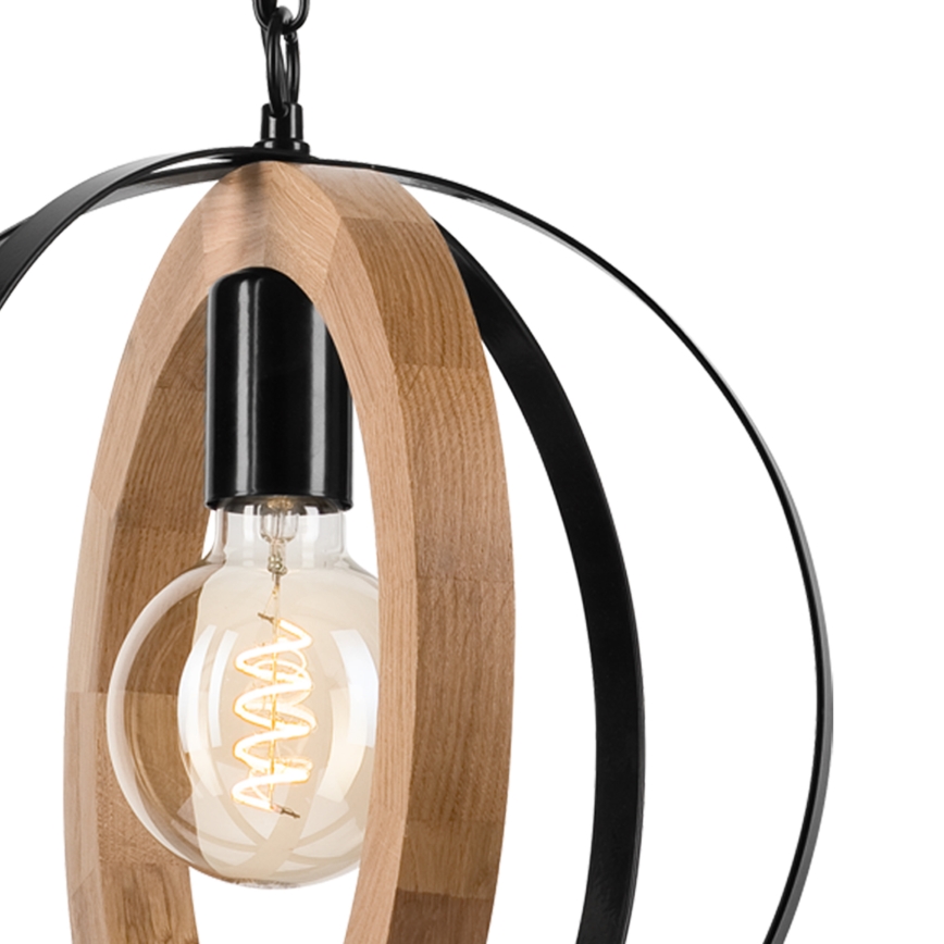Lámpara colgante con cadena ONDA 1xE27/15W/230V negro/roble