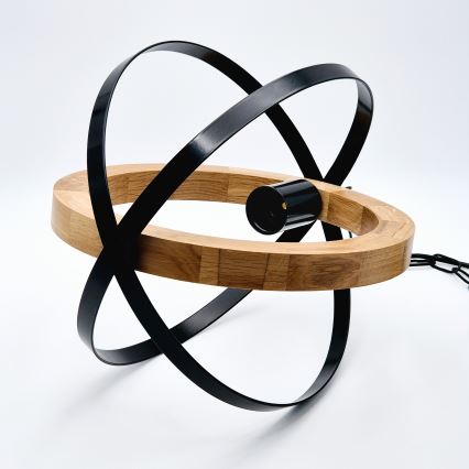 Lámpara colgante con cadena ONDA 1xE27/15W/230V negro/roble