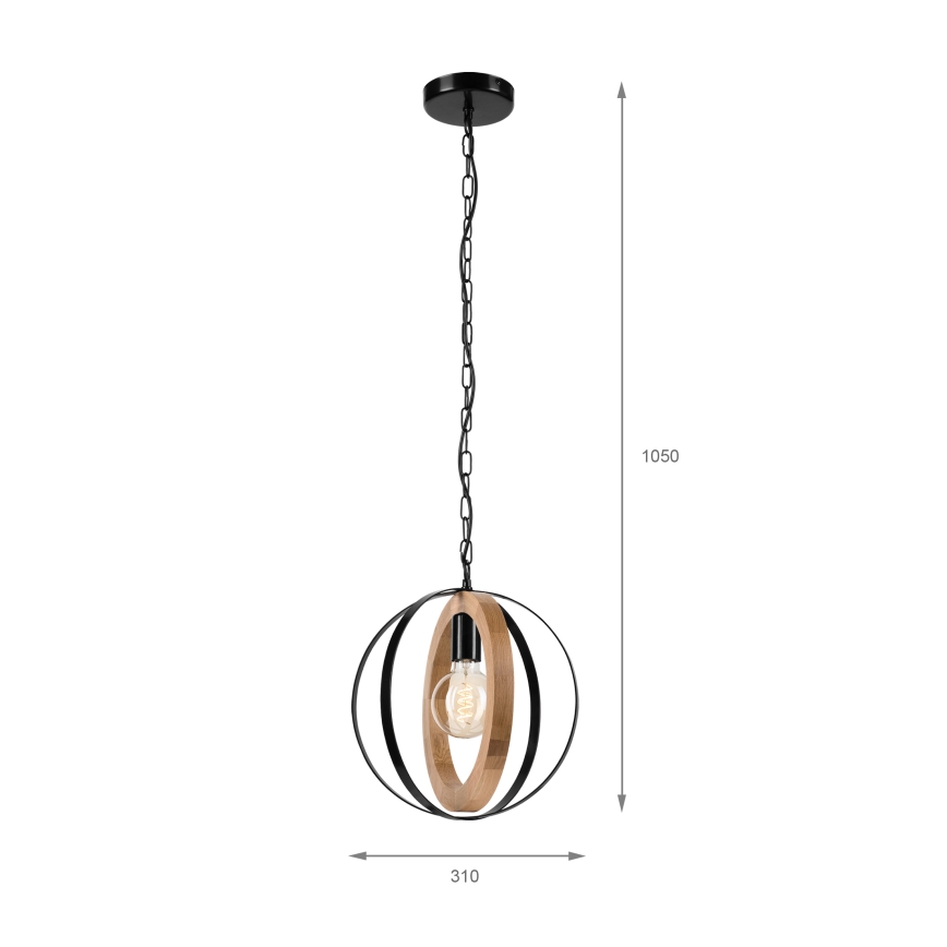 Lámpara colgante con cadena ONDA 1xE27/15W/230V negro/roble