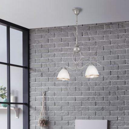 Lámpara colgante con cadena RETRO 2xE27/60W/230V plata