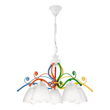 Lámpara colgante con cadena RETRO 5xE27/60W/230V blanco/colorido