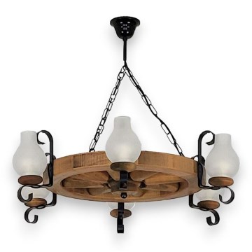 Lámpara colgante con cadena ROATA 6xE14/40W/230V diá. 70 cm haya - FSC Certificado
