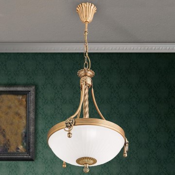 Lámpara colgante con cadena ROCCA 3xE27/60W/230V diá. 32 cm bronce/blanco