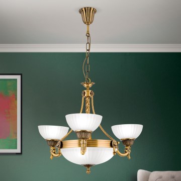 Lámpara colgante con cadena ROCCA 6xE27/60W/230V diá. 64 cm bronce/blanco