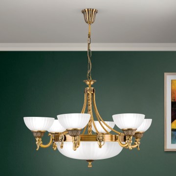 Lámpara colgante con cadena ROCCA 9xE27/60W/230V diá. 75 cm bronce/blanco