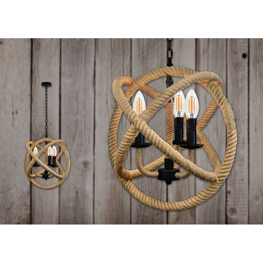 Lámpara colgante con cadena ROPE GLOBO 3xE14/10W/230V