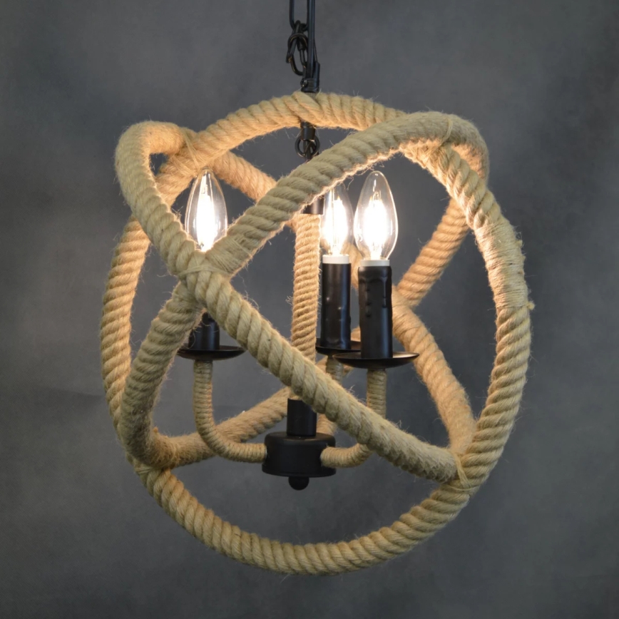 Lámpara colgante con cadena ROPE GLOBO 3xE14/10W/230V