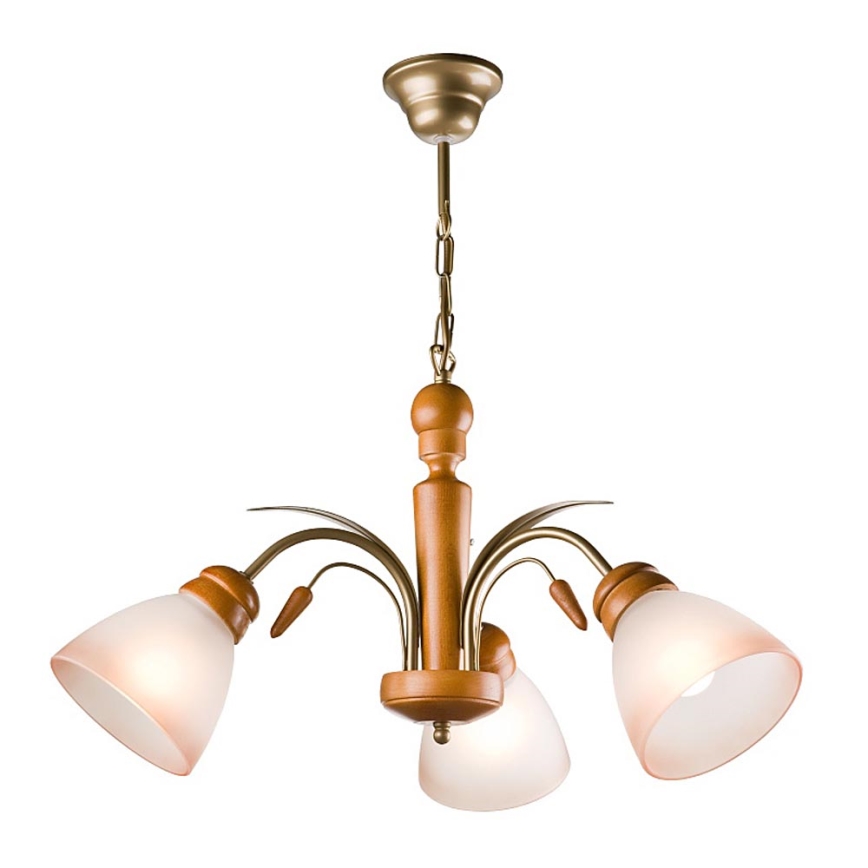 Lámpara colgante con cadena TULIPAN 3xE27/60W/230V haya