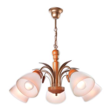 Lámpara colgante con cadena TULIPAN 5xE27/60W/230V haya