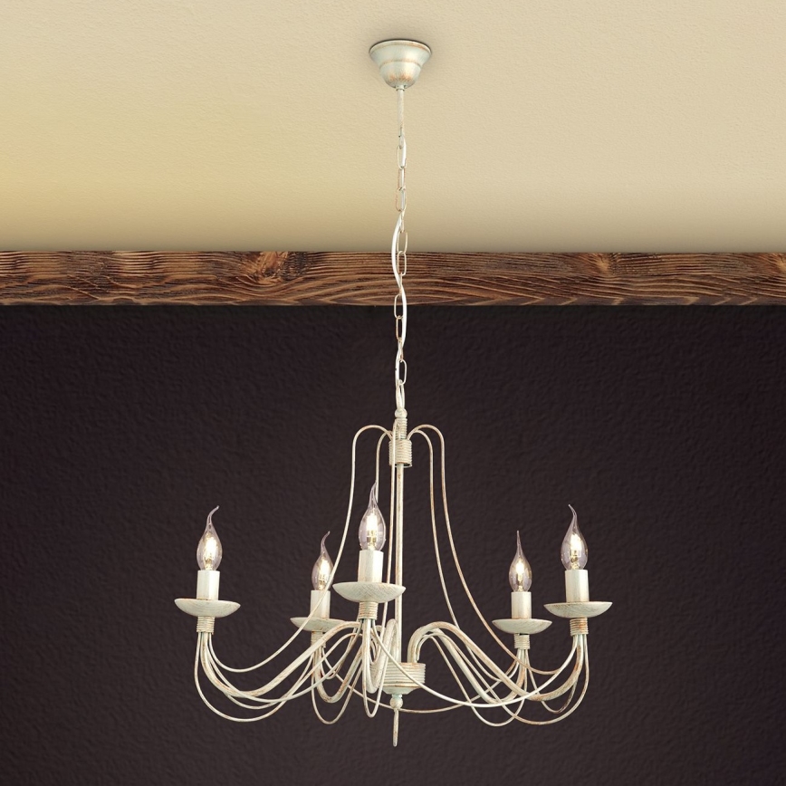 Lámpara colgante con cadena VELA 5xE14/40W/230V diá. 60 cm blanco/dorado/pátina