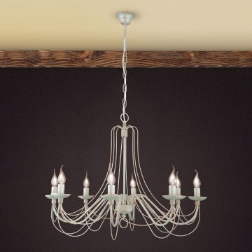 Lámpara colgante con cadena VELA 8xE14/40W/230V diá. 80 cm blanco/dorado/pátina