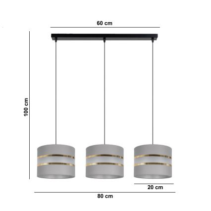 Lámpara colgante CORAL 3xE27/60W/230V gris