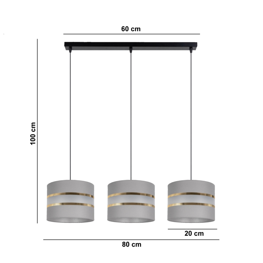 Lámpara colgante CORAL 3xE27/60W/230V gris