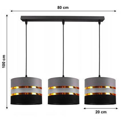 Lámpara colgante CORAL 3xE27/60W/230V negro-gris