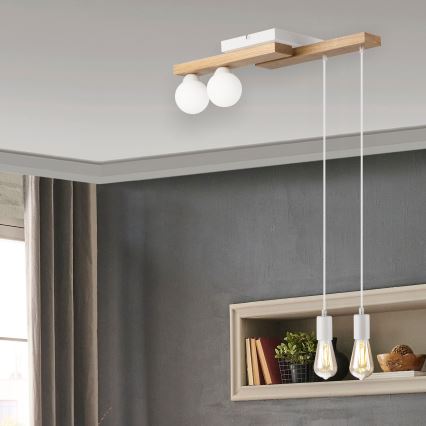 Lámpara colgante CORTINA 2xE27/15W/230V + 2xG9/5W/230V blanco/roble