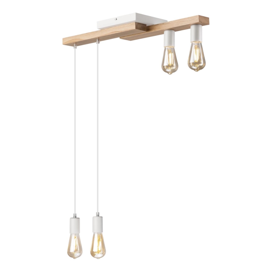 Lámpara colgante CORTINA 4xE27/15W/230V blanco/roble