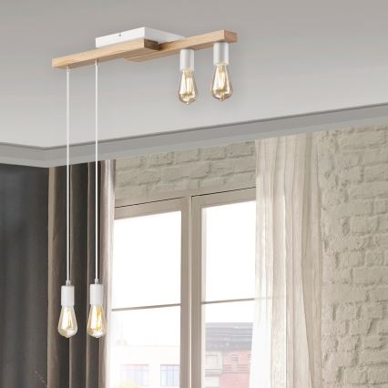 Lámpara colgante CORTINA 4xE27/15W/230V blanco/roble