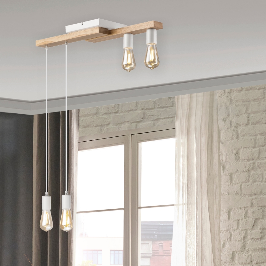 Lámpara colgante CORTINA 4xE27/15W/230V blanco/roble