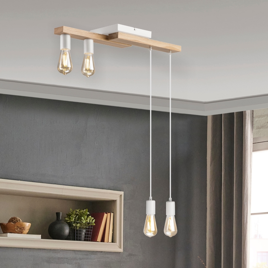 Lámpara colgante CORTINA 4xE27/15W/230V blanco/roble
