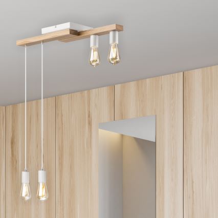 Lámpara colgante CORTINA 4xE27/15W/230V blanco/roble