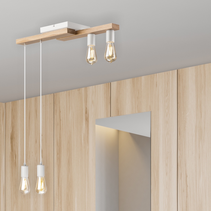 Lámpara colgante CORTINA 4xE27/15W/230V blanco/roble